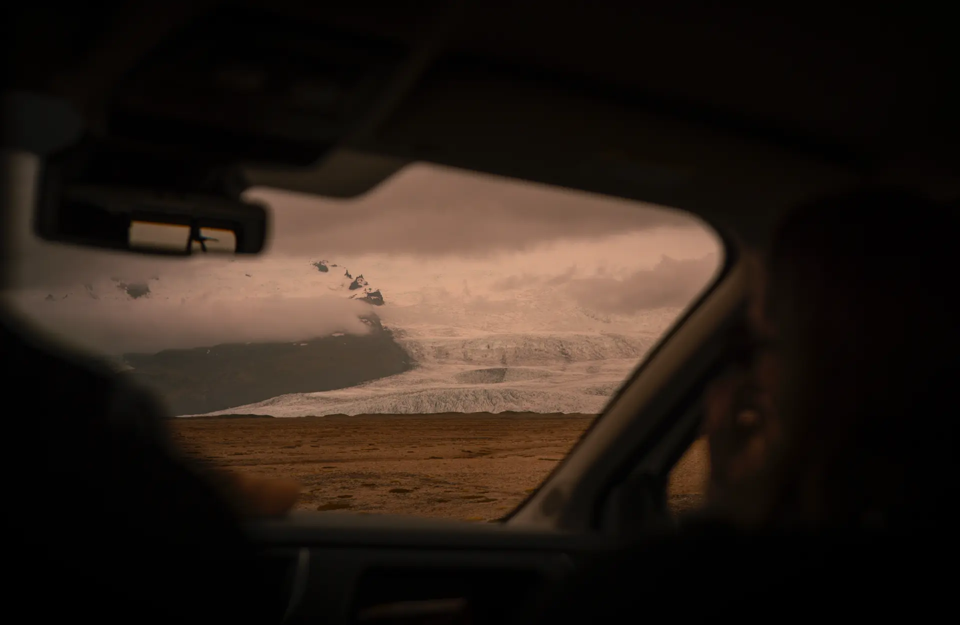 Glacier seen through a car windscreen